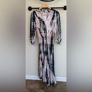 NEW! Young Fabulous & Broke Pink and Black Tie-Dye Wrap Maxi Dress NWT Small